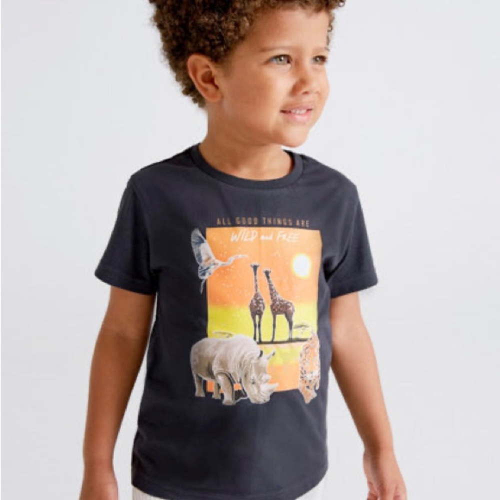 Size 7 Boys Mayoral Charcoal Safari Adventure Tee